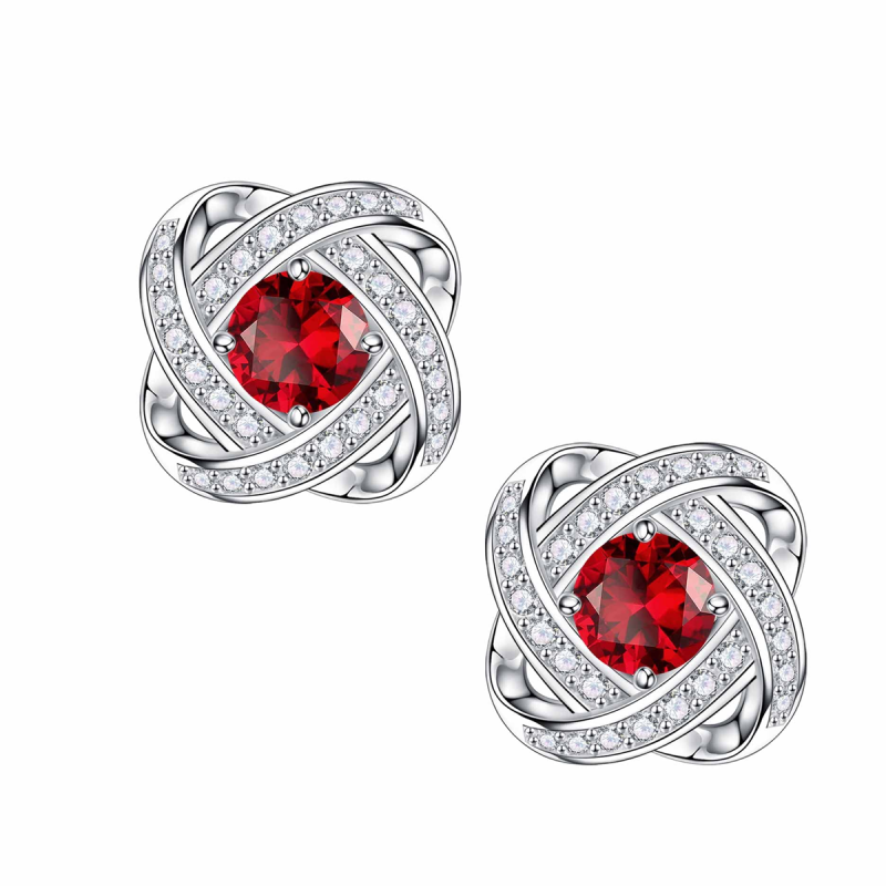 Pendientes de oro blanco de 14 quilates con corte redondo, piedra natal personalizada y nudo espiral celta-1
