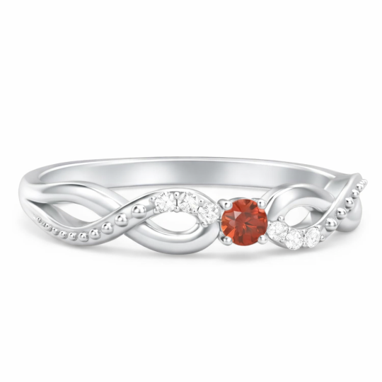 10K White Gold Round Cut Personalized Birthstone Ring