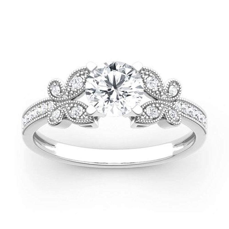 10K White Gold Round Moissanite Engagement Ring-1