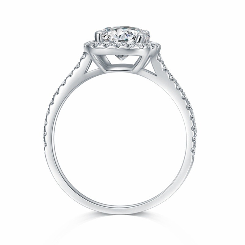 Anillo de compromiso de moissanita en forma circular de oro blanco de 14 quilates-4