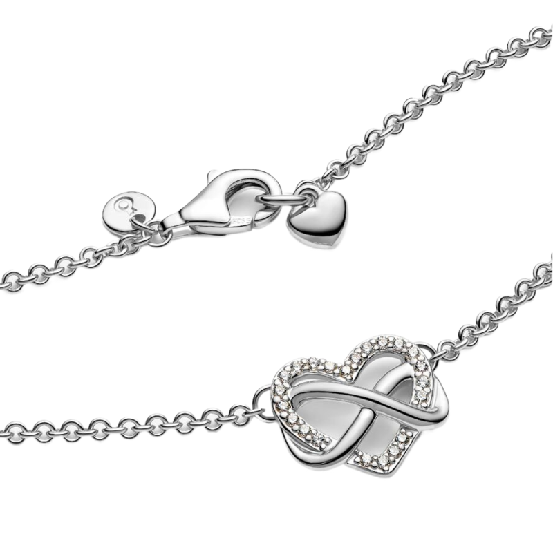 Collar con colgante de corazón infinito brillante en oro blanco de 14 quilates-3