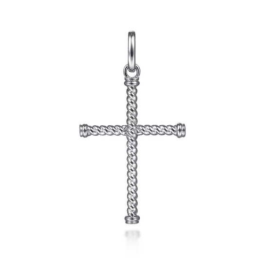 Charm-Anhänger Kreuz aus gedrehtem Seil aus 10 Karat Weißgold