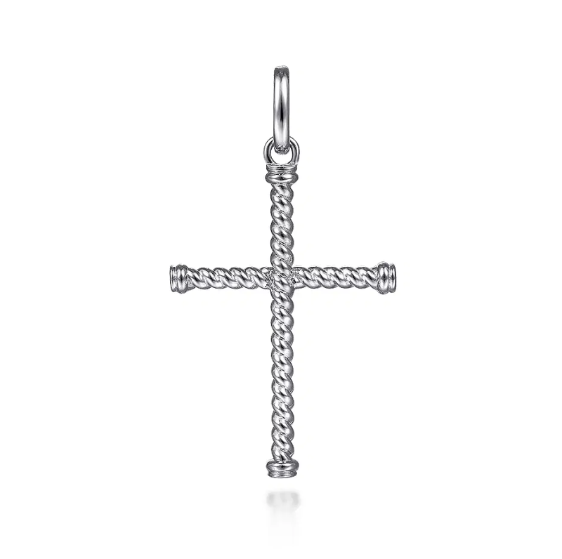 10K Białe Złoto Skręcony Krzyż Wisiorek Charms-1