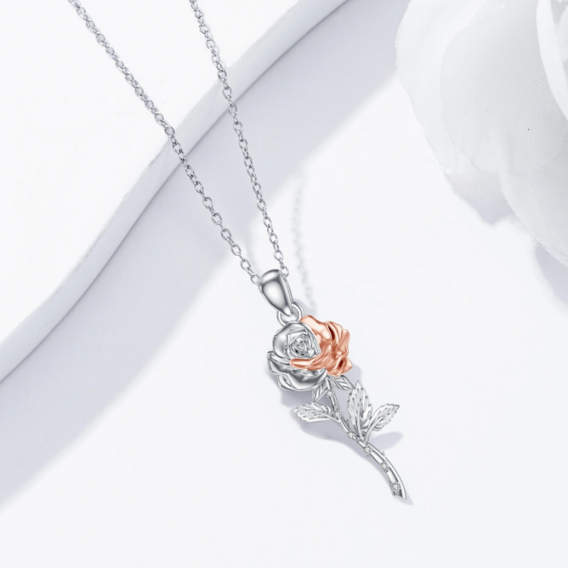 Collier en or blanc 10 carats avec zircone cubique bicolore rose pour femme-3