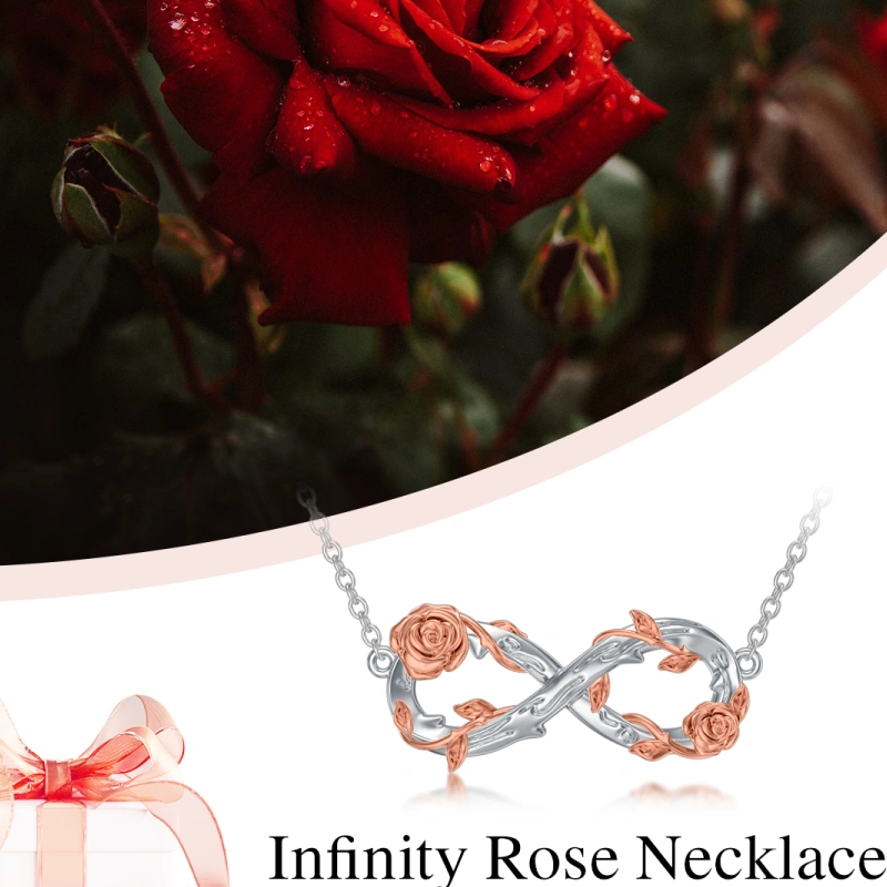 14-karätige Weißgold-Halskette für Damen in zwei Farben mit Rosen- und Unendlichkeitssymbo-5