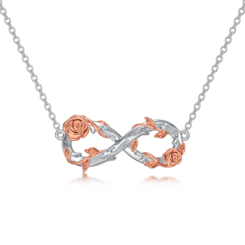 14-karätige Weißgold-Halskette für Damen in zwei Farben mit Rosen- und Unendlichkeitssymbo-1