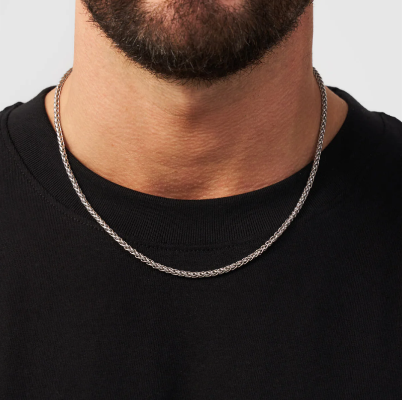 Collar de cadena de trigo de plata de ley para hombre, 3 mm-2