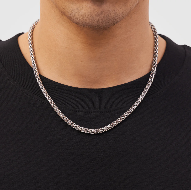 Collier chaîne blé en or blanc 14 carats pour homme, 5 mm-2