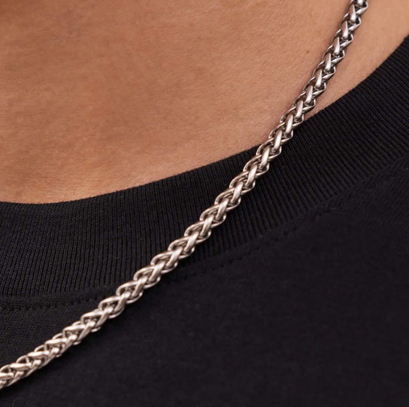 Collier chaîne blé en or blanc 14 carats pour homme, 5 mm-3