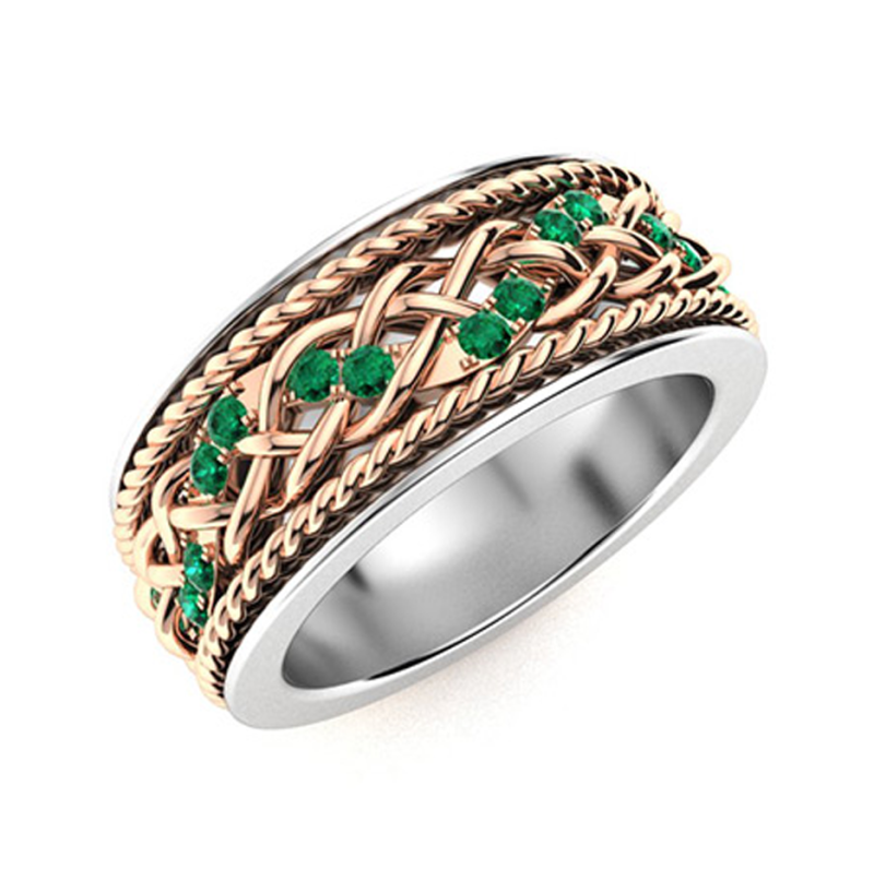 10K White Gold & Yellow Gold 0.5 CT.T.W. Round Cut Alternative Gemstone & Emerald Wedding Ring for Men-3