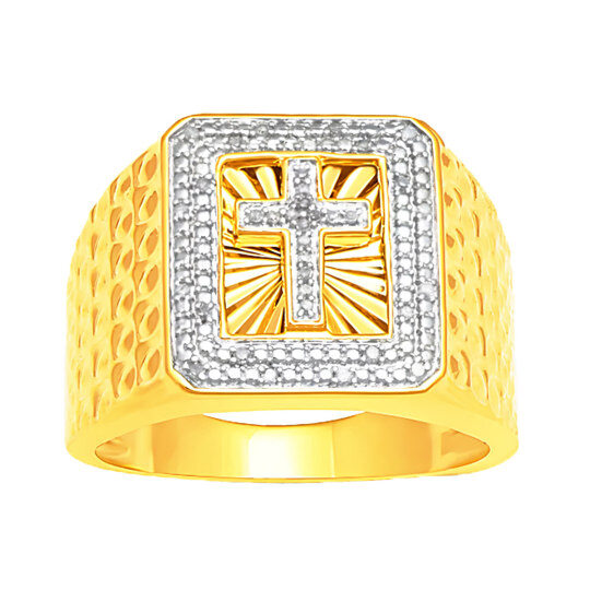 10K White Gold & Yellow Gold Cross Signet Ring for Men