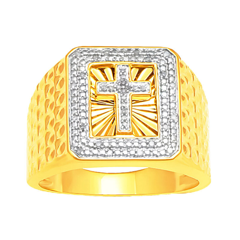 10K White Gold & Yellow Gold Cross Signet Ring for Men-5