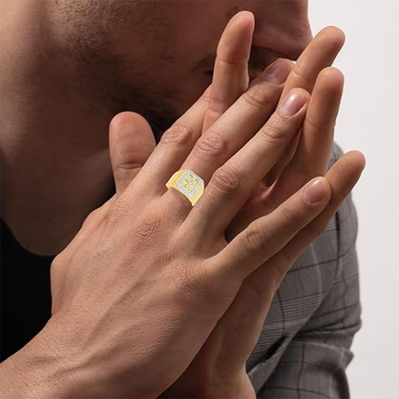 10K White Gold & Yellow Gold Cross Signet Ring for Men-2