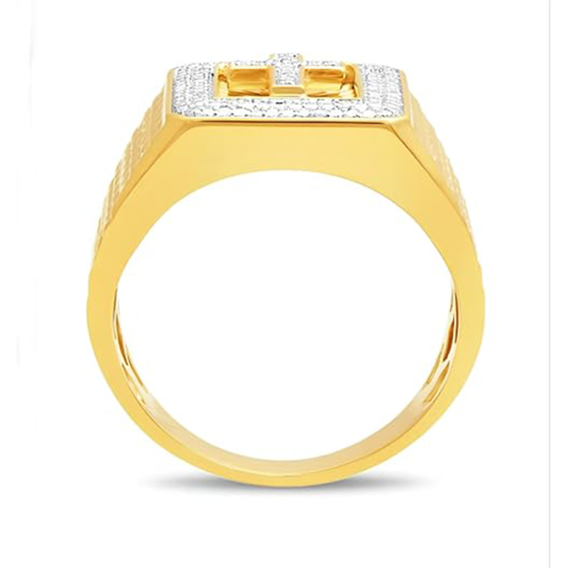 10K White Gold & Yellow Gold Cross Signet Ring for Men-3