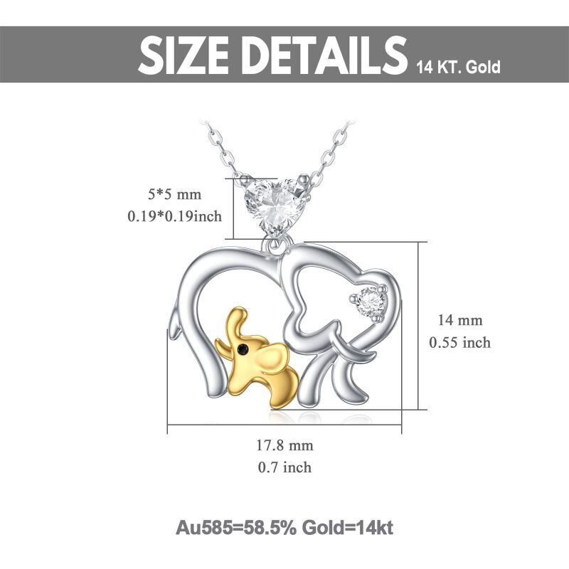 Collier avec pendentif éléphant en or blanc 14 carats et or jaune et zircone cubique-5