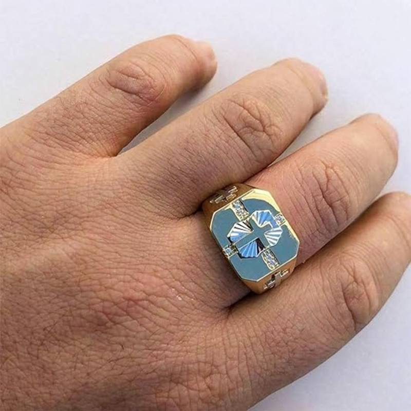 10K White Gold & Yellow Gold Engravable & Cross Signet Ring for Men-2