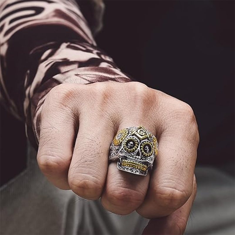 Anillo de sello masónico de dos tonos en plata de ley para hombre-2