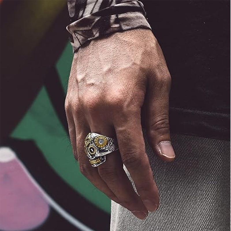 Anillo de sello masónico de dos tonos en plata de ley para hombre-3