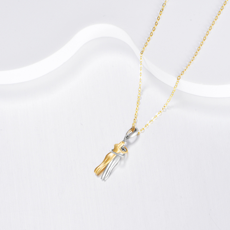 14K White Gold & Yellow Gold Hug Couple Pendant Necklace-4