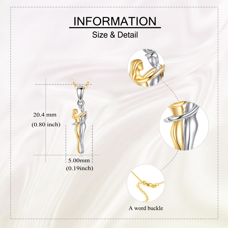 14K White Gold & Yellow Gold Hug Couple Pendant Necklace-5