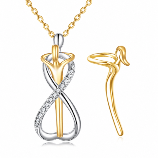 Collar con colgante de abrazo de oro blanco de 14 quilates y oro amarillo