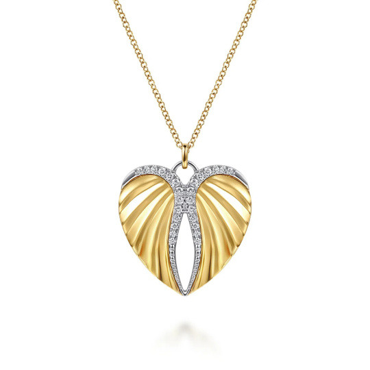 10K White Gold & Yellow Gold Moissanite Angel Wing & Heart Pendant Necklace