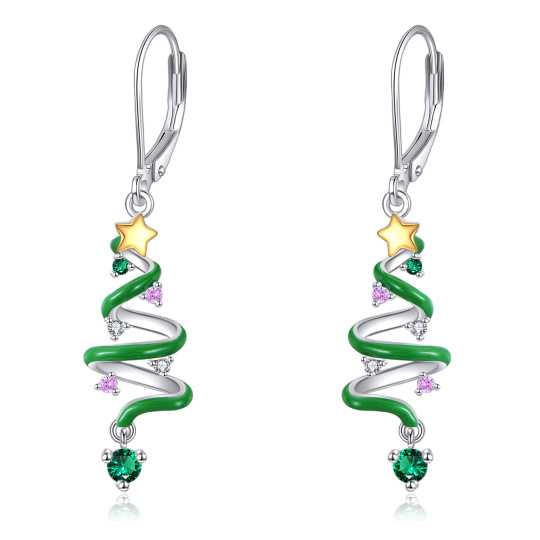Pendientes colgantes de árbol de Navidad de moissanita en oro blanco y oro amarillo de 14 quilates