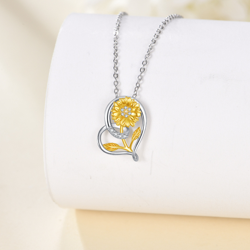 Collar colgante de girasol con moissanita en oro blanco 14K y oro amarillo-3