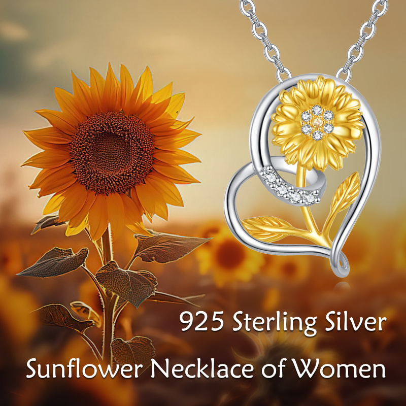 Collar colgante de girasol con moissanita en oro blanco 14K y oro amarillo-4