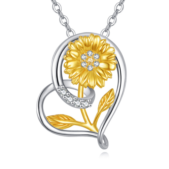 10K White Gold & Yellow Gold Moissanite Sunflower Pendant Necklace