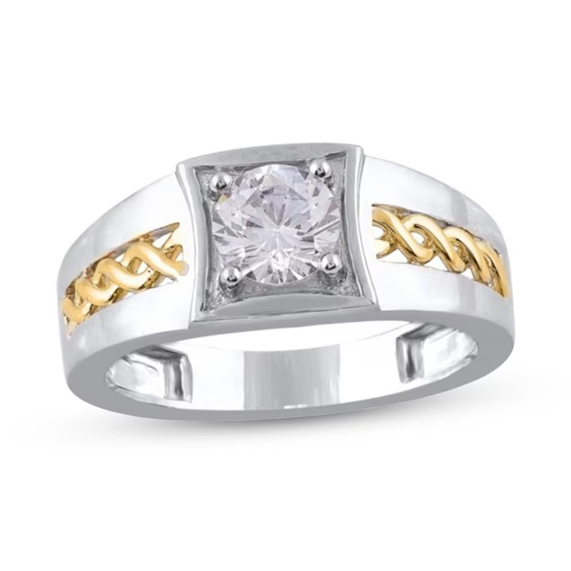 Siegelring für Paare aus 10 Karat Weißgold und Gelbgold mit rundem Diamanten, individueller Farb- und Reinheitsgrad I2, 3EX, IGI-zertifiziert-5
