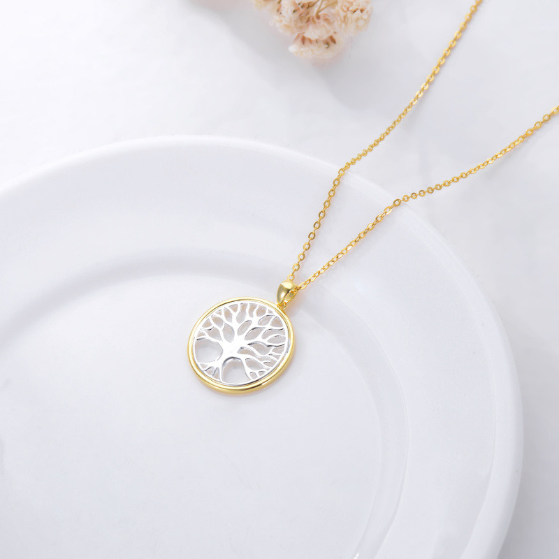 Collar Colgante Árbol de la Vida Oro Blanco y Oro Amarillo 10K-4
