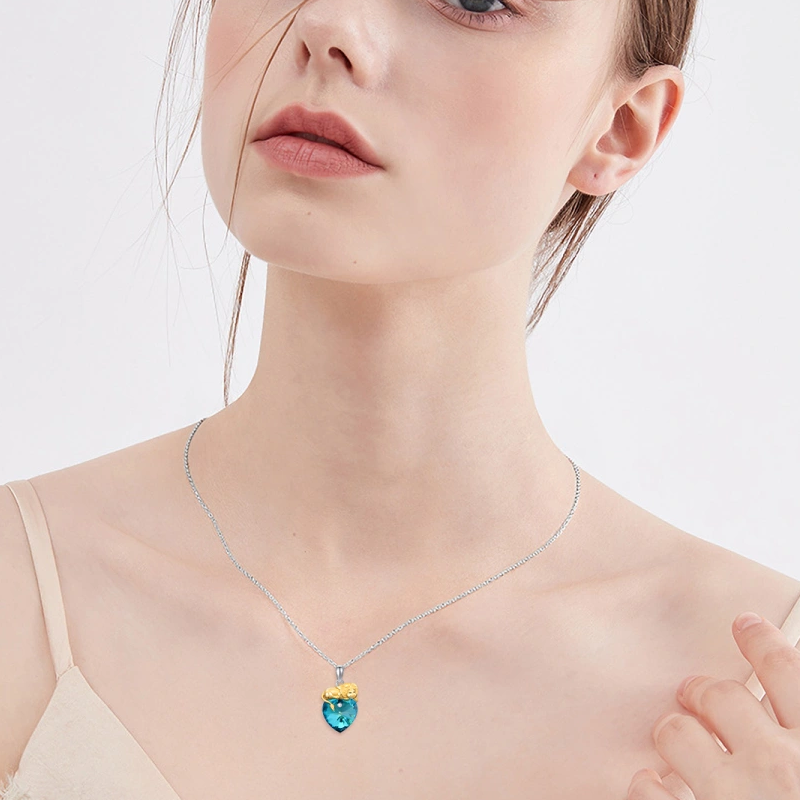 14K Weißgold Zweifarbige Personalisierte Löwenherz-Halskette mit Geburtsstein für Damen-2