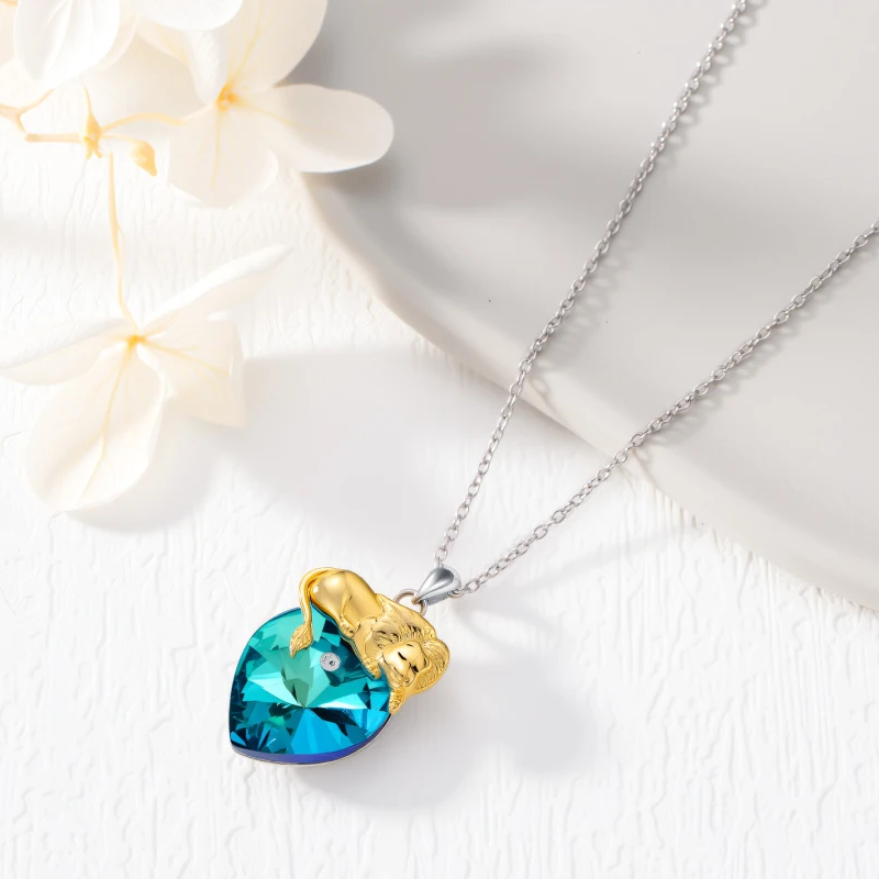 14K Weißgold Zweifarbige Personalisierte Löwenherz-Halskette mit Geburtsstein für Damen-4