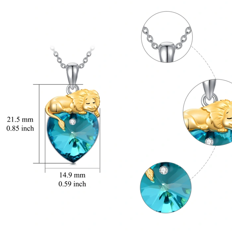 14K Weißgold Zweifarbige Personalisierte Löwenherz-Halskette mit Geburtsstein für Damen-5