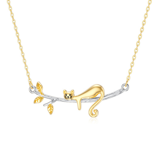 10K White & Yellow Gold Cat Dainty Pendant Necklace