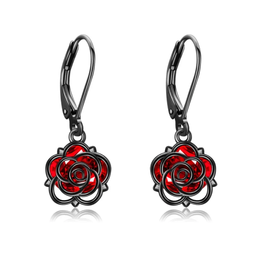 Boucles d'oreilles 10K en rhodium noir avec zircon cubique en forme de rose pour femmes
