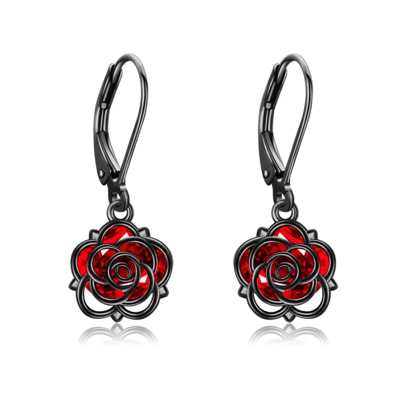 10K with Black Rhodium Color Cubic Zirconia Rose Drop Earrings for Women-1