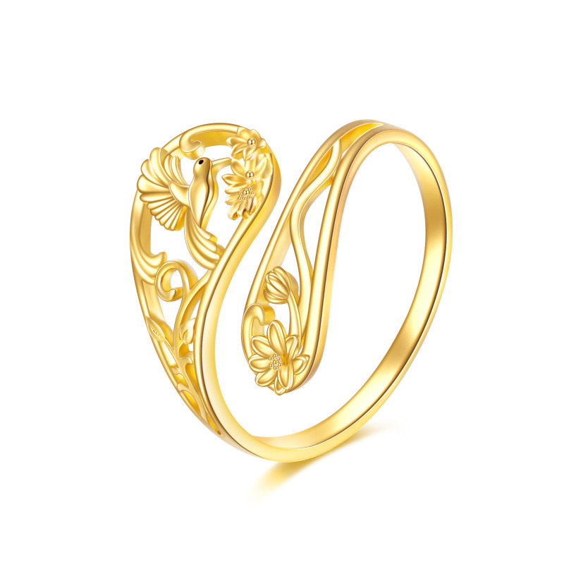 18K Yellow Gold Adjuatable Spoon Hummingbird Open Ring-1