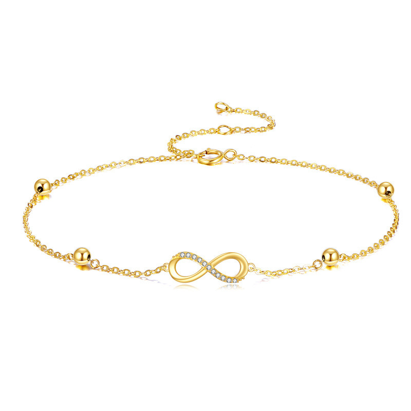 18K Yellow Gold Circular Cubic Zirconia Infinity Symbol Charm Bracelet-1