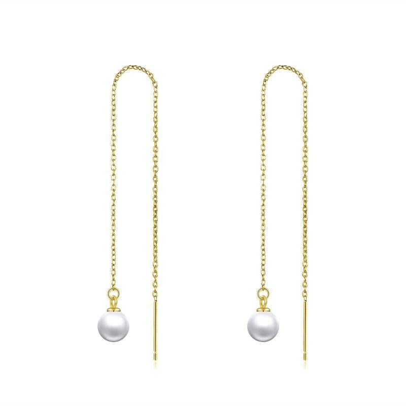 Pendientes colgantes circulares de perlas en oro amarillo de 14 quilates-1