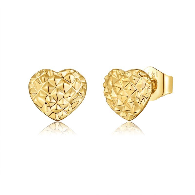 Boucles d'oreilles puces en or jaune 18 carats en forme de cœur taillé en diamant-1