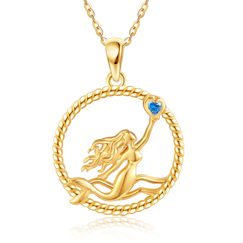 10K Yellow Gold Heart Moissanite Mermaid Pendant Necklace-1