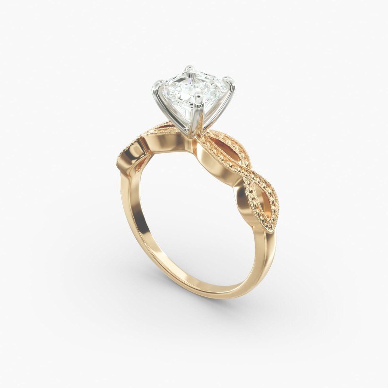 Anillo de compromiso con diamantes de laboratorio estilo vintage de oro amarillo de 10 quilates-4