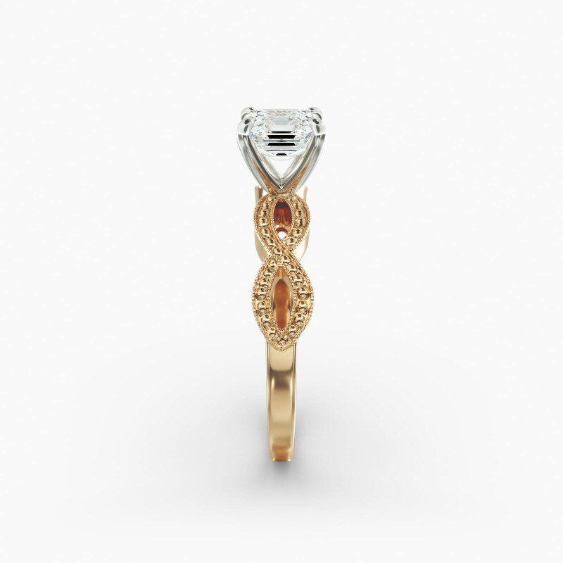 Anillo de compromiso con diamantes de laboratorio estilo vintage de oro amarillo de 10 quilates-5