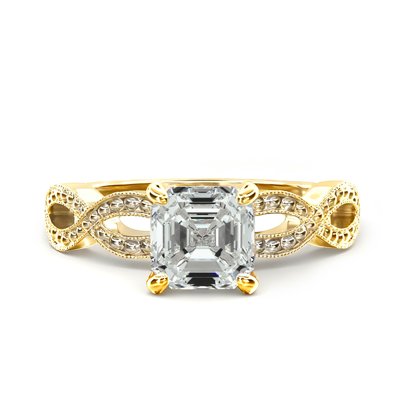 Anillo de compromiso con diamantes de laboratorio estilo vintage de oro amarillo de 10 quilates-1