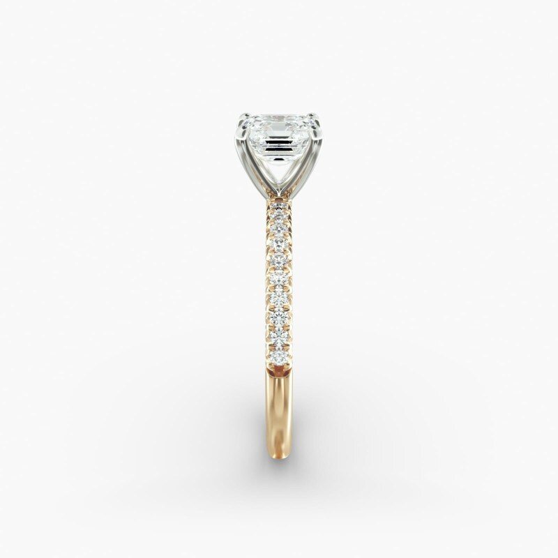 Anillo de compromiso de oro amarillo de 14 quilates con pavé de diamantes de laboratorio-5