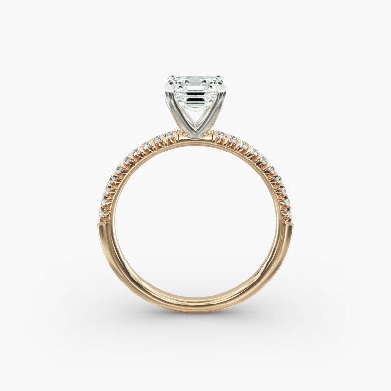 Anillo de compromiso de oro amarillo de 14 quilates con pavé de diamantes de laboratorio-6