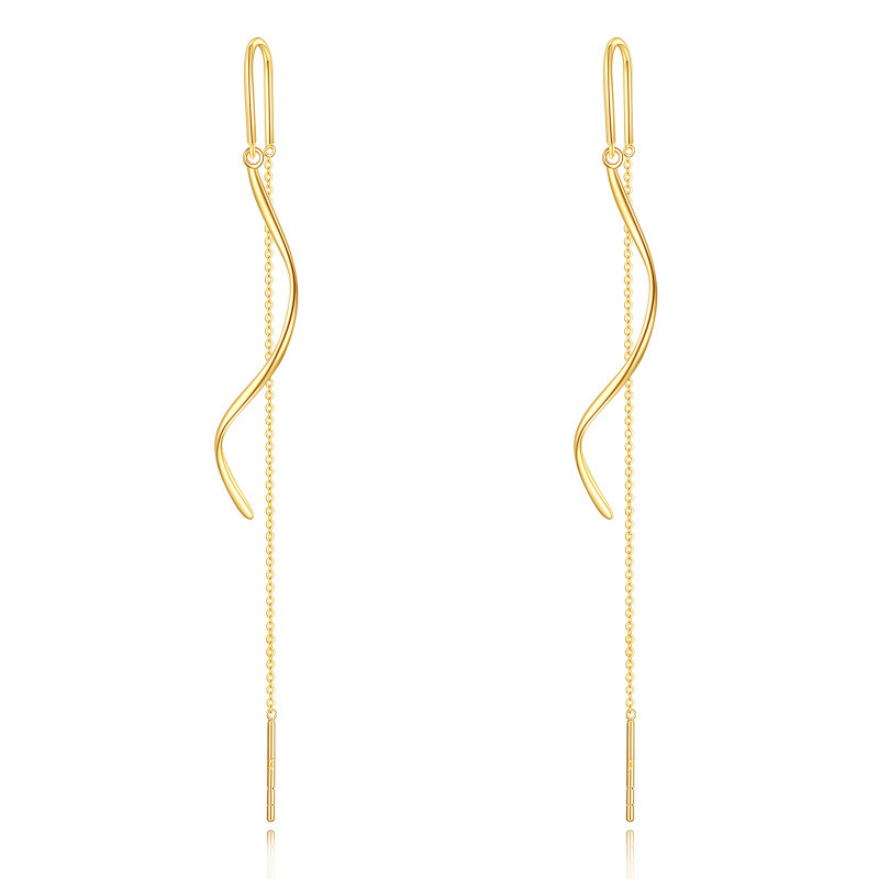 14K Yellow Gold Pull Through Threader Tassel Drop Earrings-1