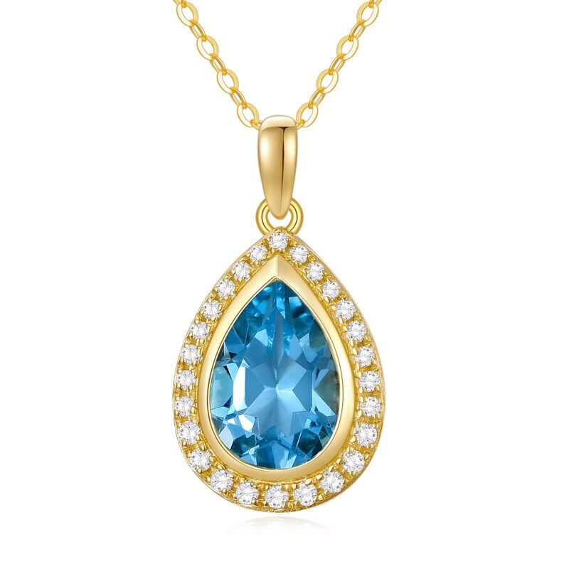 Collier en or jaune 14 carats et topaze bleue suisse naturelle pour femme, 40,6 + 2,5 + 2,5 cm-1